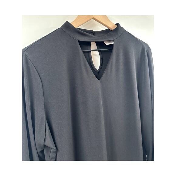 Chicos Black Long Sleeve Keyhole Neckline Detail Blouse Size 2 MEDIUM - Picture 2 of 7